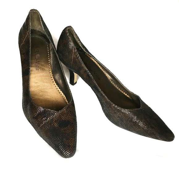 Bella Vita Bronze Black Herringbone Pump 8.5 - Picture 1 of 8